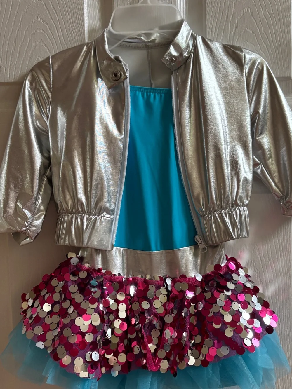 Weissman Silver Jacket with Teal Bodice and Pink Sequin Tutu